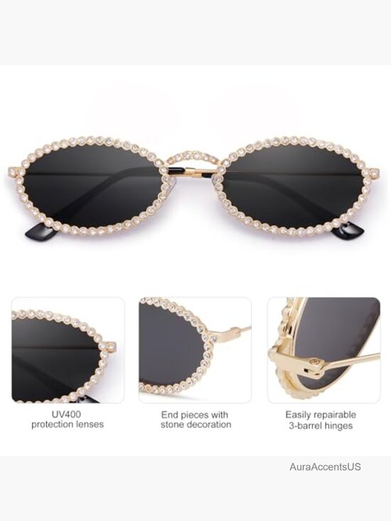 Retro Oval Rhinestone Sunglasses for Women 90s Bling Hippie Disco Sun Glasses